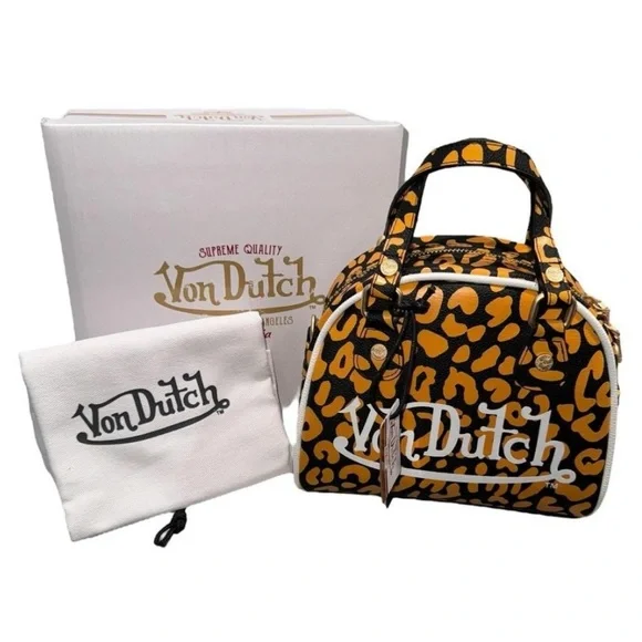 Von Dutch Orange/Apricot Crushblack Cheetah Small Bowling Bag/Purse/Hand Bag NEW - Picture 2 of 11